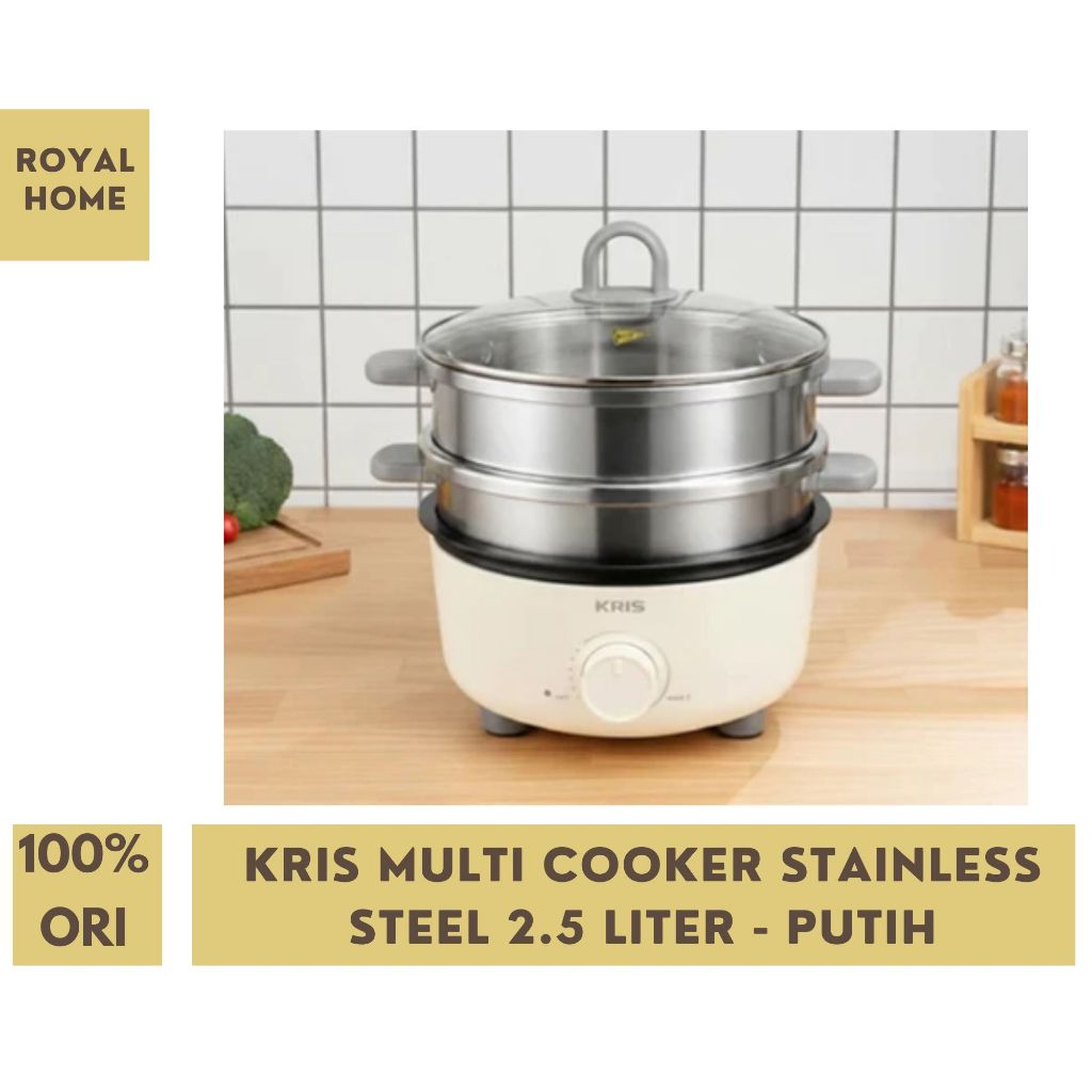 Kris Multifunction Multi Cooker Stainless Steel 2.5 Liter Putih 3 In 1 Panci Masak Elektrik 1200Watt