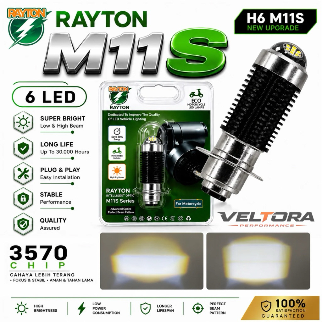 RAYTON H6 M11S New Upgrade Lampu LED Motor H6 AC/DC 9-85V 3570 Chip Plug & Play Putih Putih / Putih 