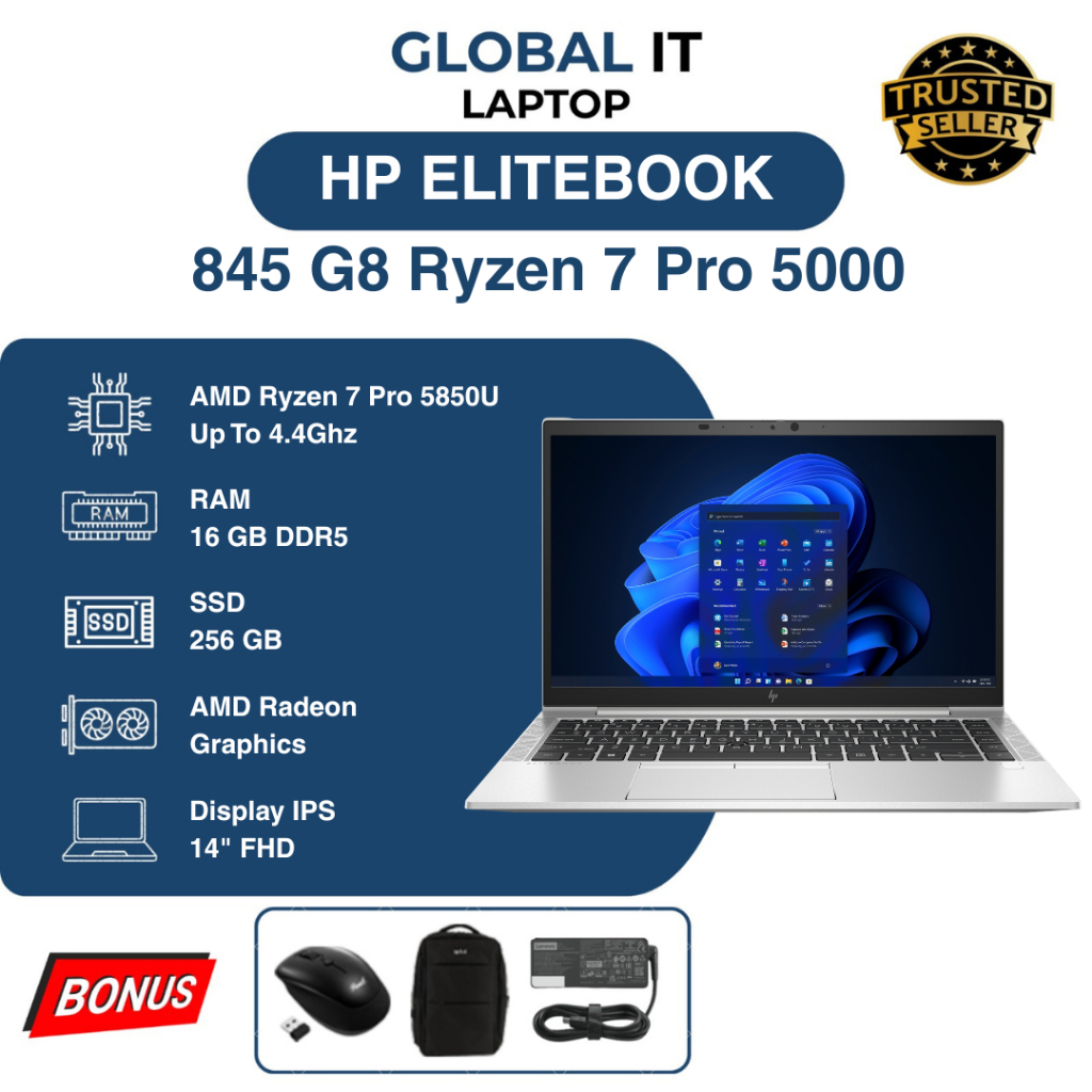 HP ELITEBOOK 845 G8 RYZEN 7 PRO 5000 RAM 16GB SSD 256GB - Laptop Second Murah Bergaransi