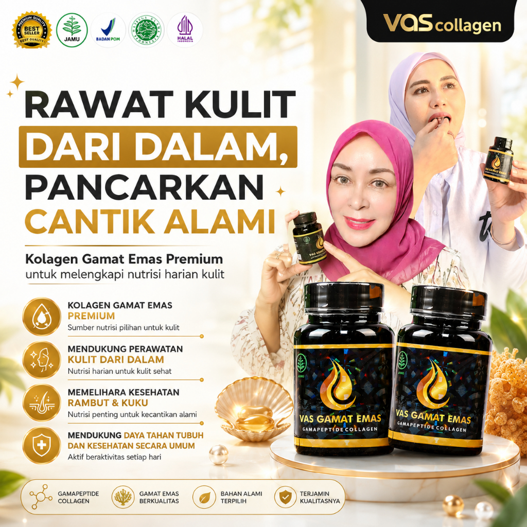 VAS Collagen Gamat Emas Premium Bpom Original 60 Kapsul | Kolagen Gamat Murni untuk Perawatan Kulit 