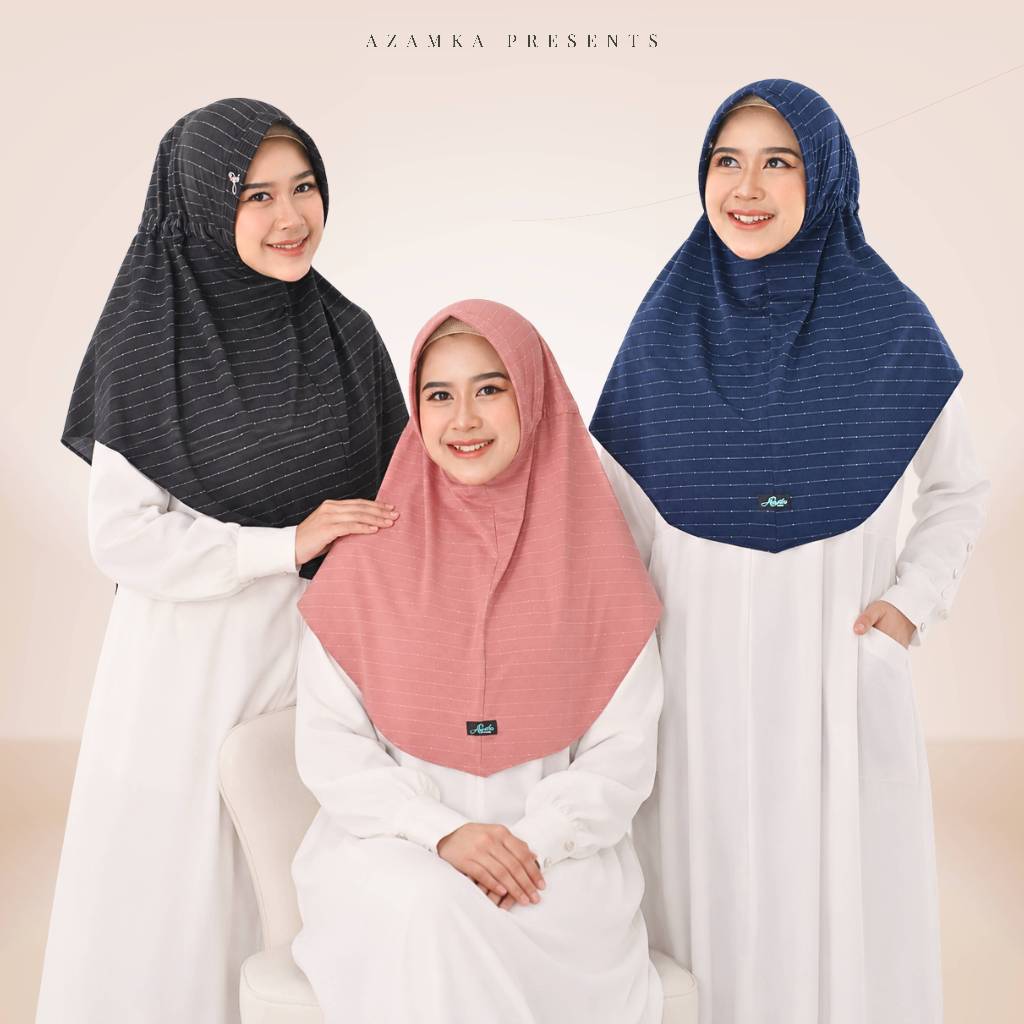 AZAMKA - Hamidah Bergo - Jilbab Instan Tali Motif Patern Polka Premium - Hijab Nyaman Pad Antem Jers