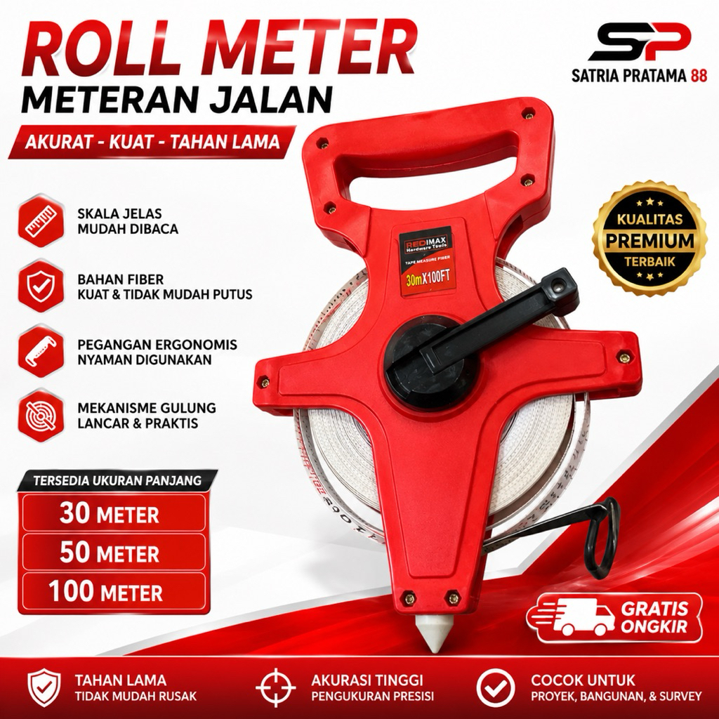 FREED Meteran Fiber 50 Meter / Meteran Tancap Tanah 50 M 50 Meter Roll Gulungan Fiber