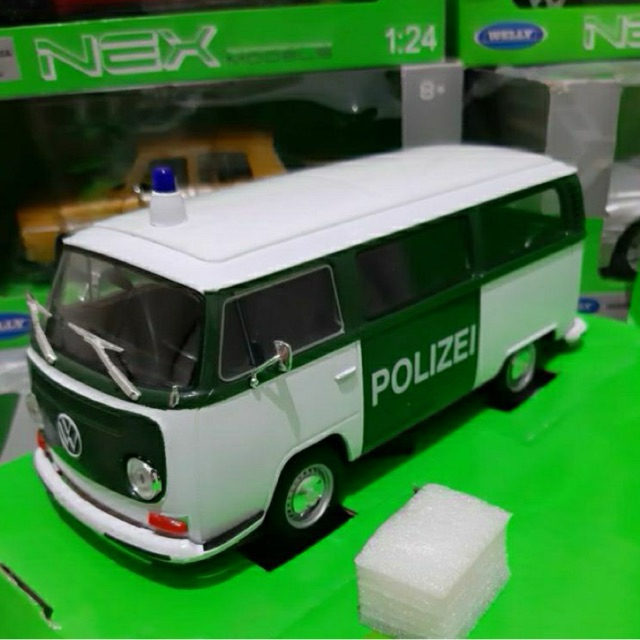 Diecast Welly Skala 1:24 Volkswagen Bus T2 1972 Polizei Baru Bukan Bekas Komplit