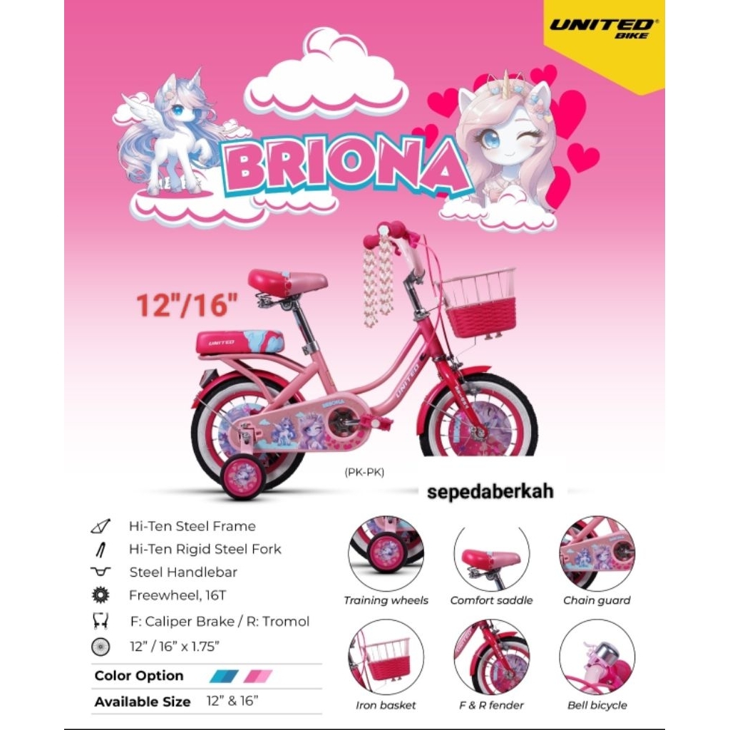sepeda anak 16 mini united Barbie,16 mini united briona