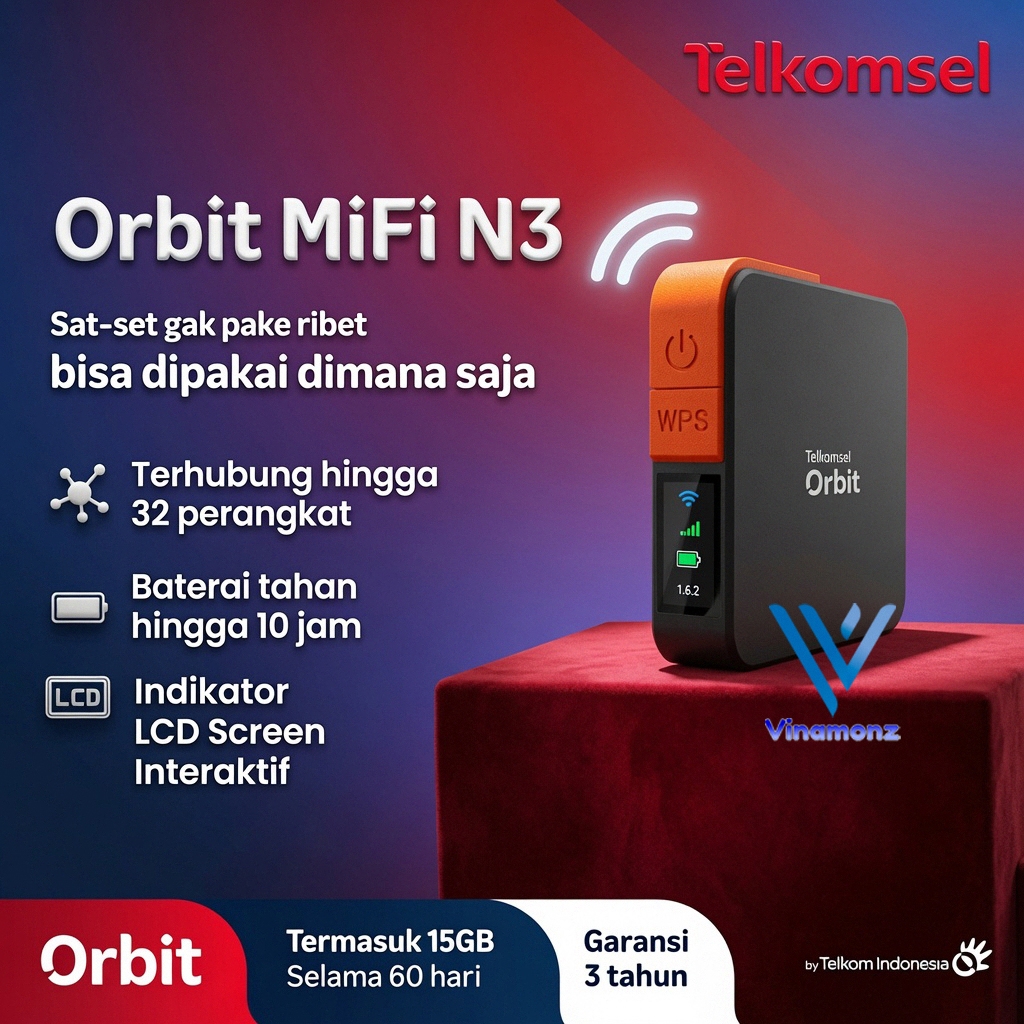 Telkomsel Orbit MIFI N3 HKM M23 Pro 4G Wifi Portable Hotspot FREE 25GB 3000mAh