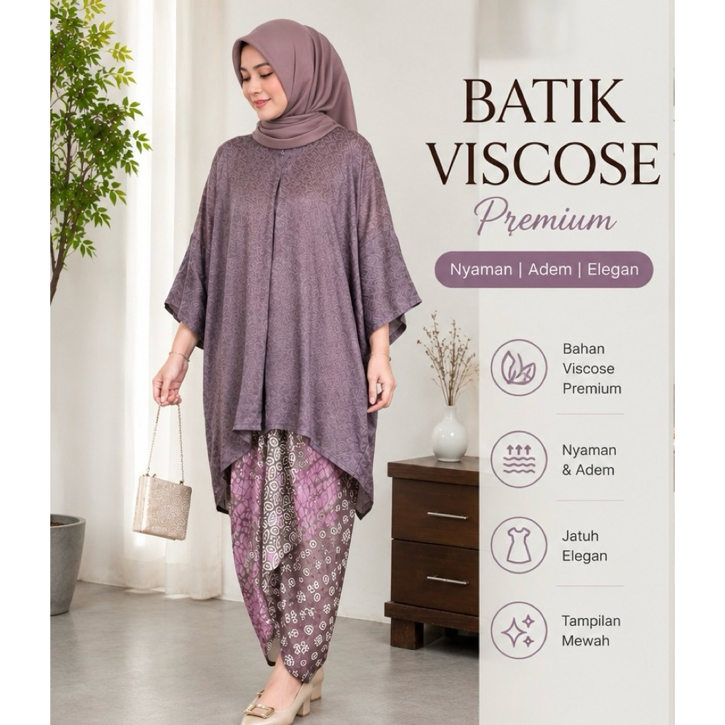Kaftan Batik Tunik Viscose Mauve by Mars batik / atasan batik viscose