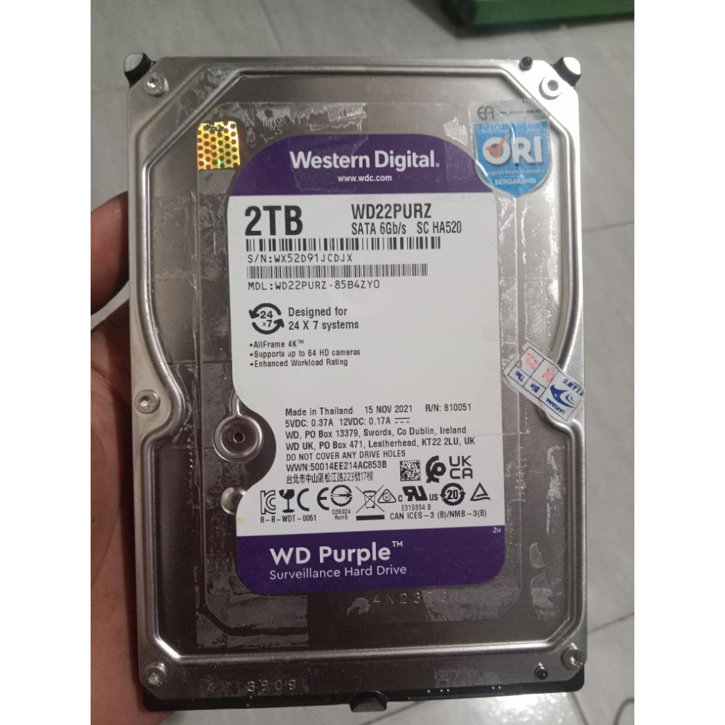 TERMURAH HARDISK CCTV 3.5 inch 2TB WD PURPLE ORIGINAL SECOND