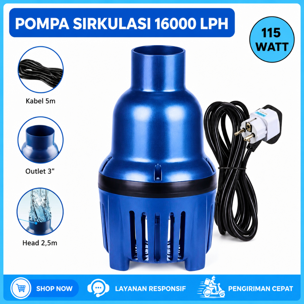 Pompa Kolam 16000 Lph SOBO 16000 L/H Mesin Pompa air kolam ikan koi low watt