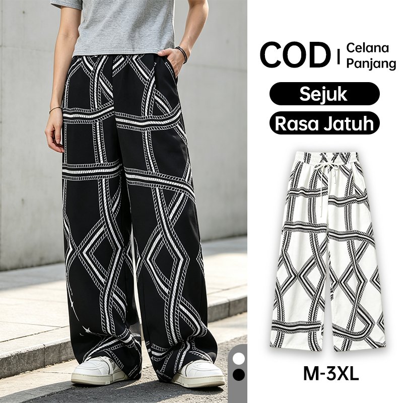 Oversize Jumbo Celana Panjang Pria Joger Baggy Pants Santai Kotak Korean Style