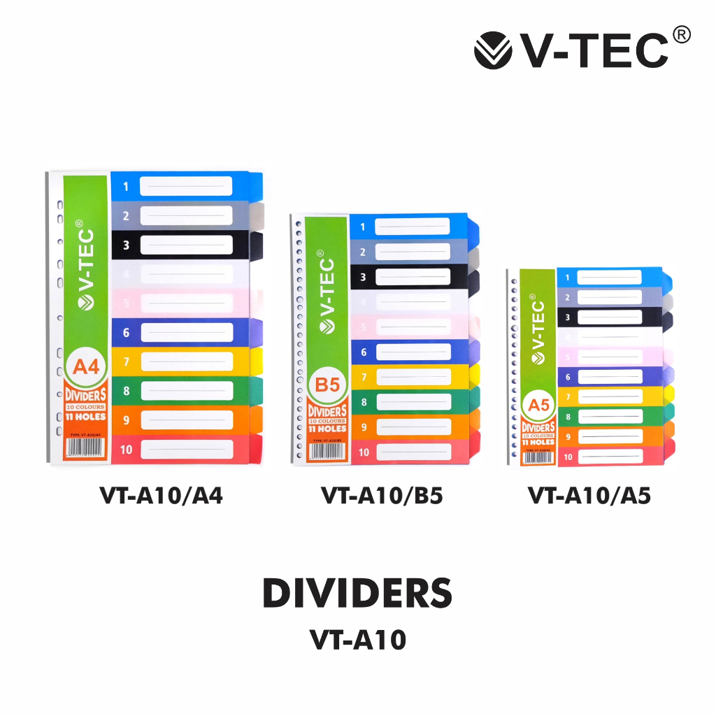 Pembatas Binder / Divider V-TEC VT-A10 / A5 10 Colours / Pembatas Divider Binder B5 A5 A4