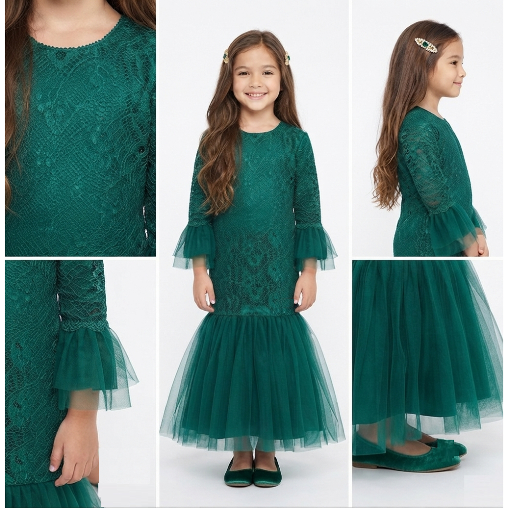 Jf- Baju Pesta Anak Model Duyung Tile / Gamis Anak Perempuan Pesta Brukat Mewah Christal kids