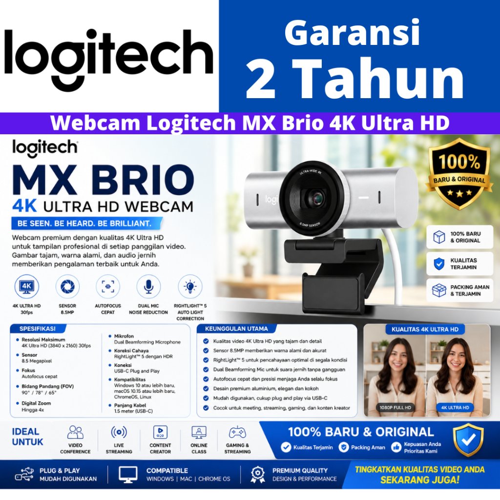 Webcam Logitech MX Brio UHD 4K 1080P 60FPS Streaming Webcam Noise Cancelling