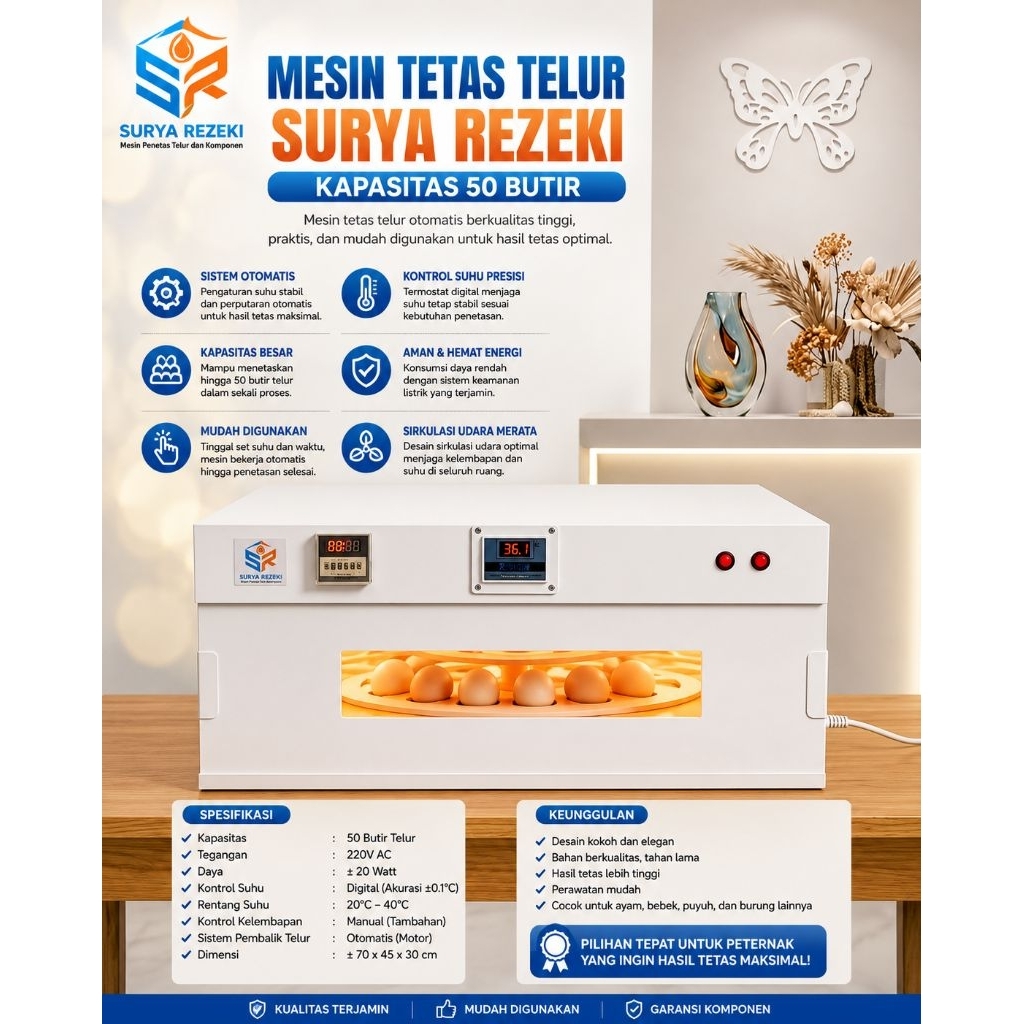 MESIN TETAS TELUR MESIN PENETAS TELUR KAPASITAS 50 TELUR AYAM BEBEK DAN BURUNG