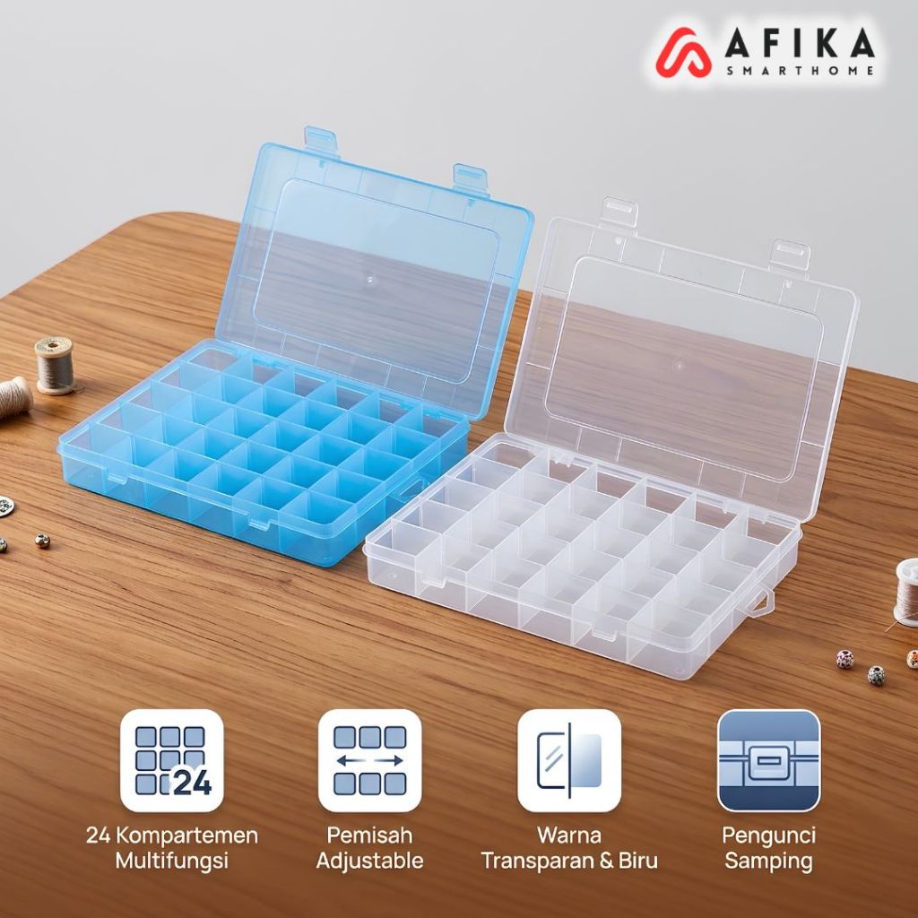 Kotak Penyimpanan Akrilik Plastik Transparan Sekat 24 Slot Adjustable Grid Box