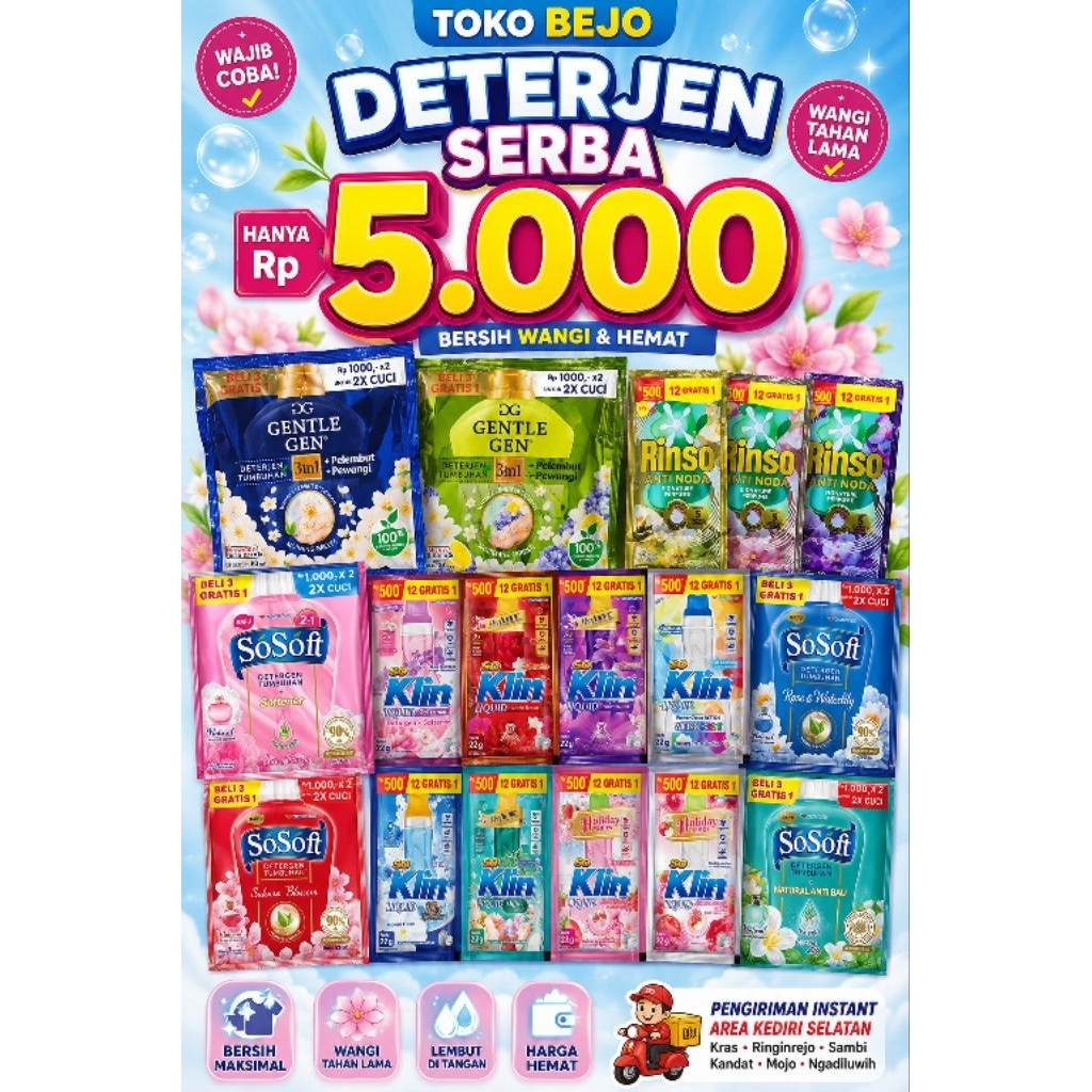 [ 5pcs ] ECER deterjen Rinso dan soklin || so soft renceng || gentle gen renceng