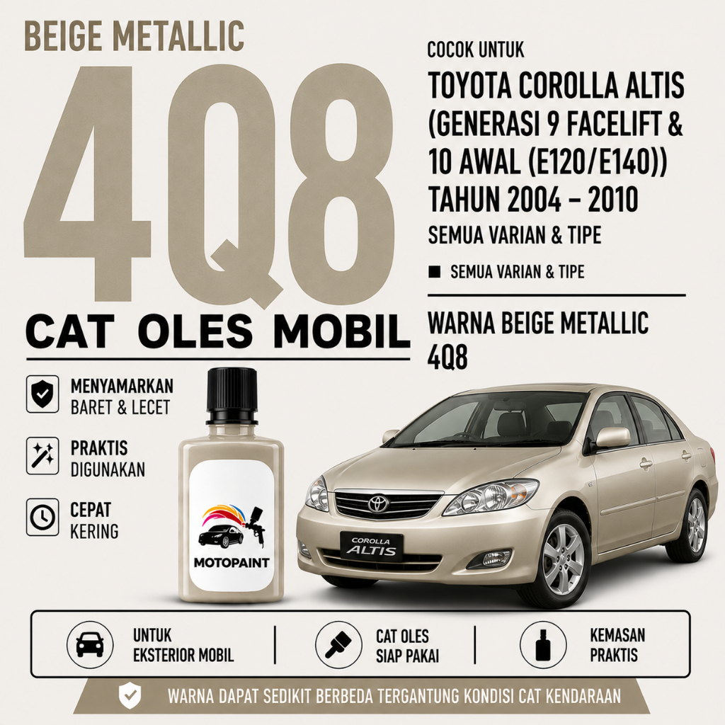 Motopaint Beige Metallic 4Q8 Cat Oles Penghilang Baret Mobil Toyota Altis Warna Krem Kecoklatan Meta