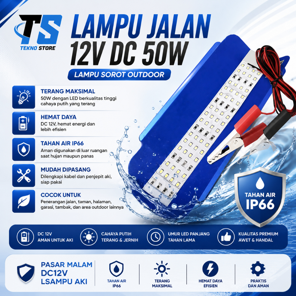 LAMPU JALAN 12V DC 50W / LAMPU DC 12V 50W PJU LED LAMPU SOROT OUTDOOR