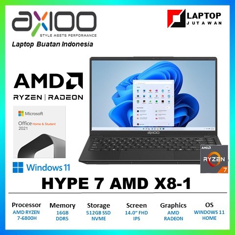 Laptop Axioo Hype 7 AMD JKT48 X8-1 Ryzen 7-6800H 16GB 512GB W11 14.0FHD IPS BLIT GRY