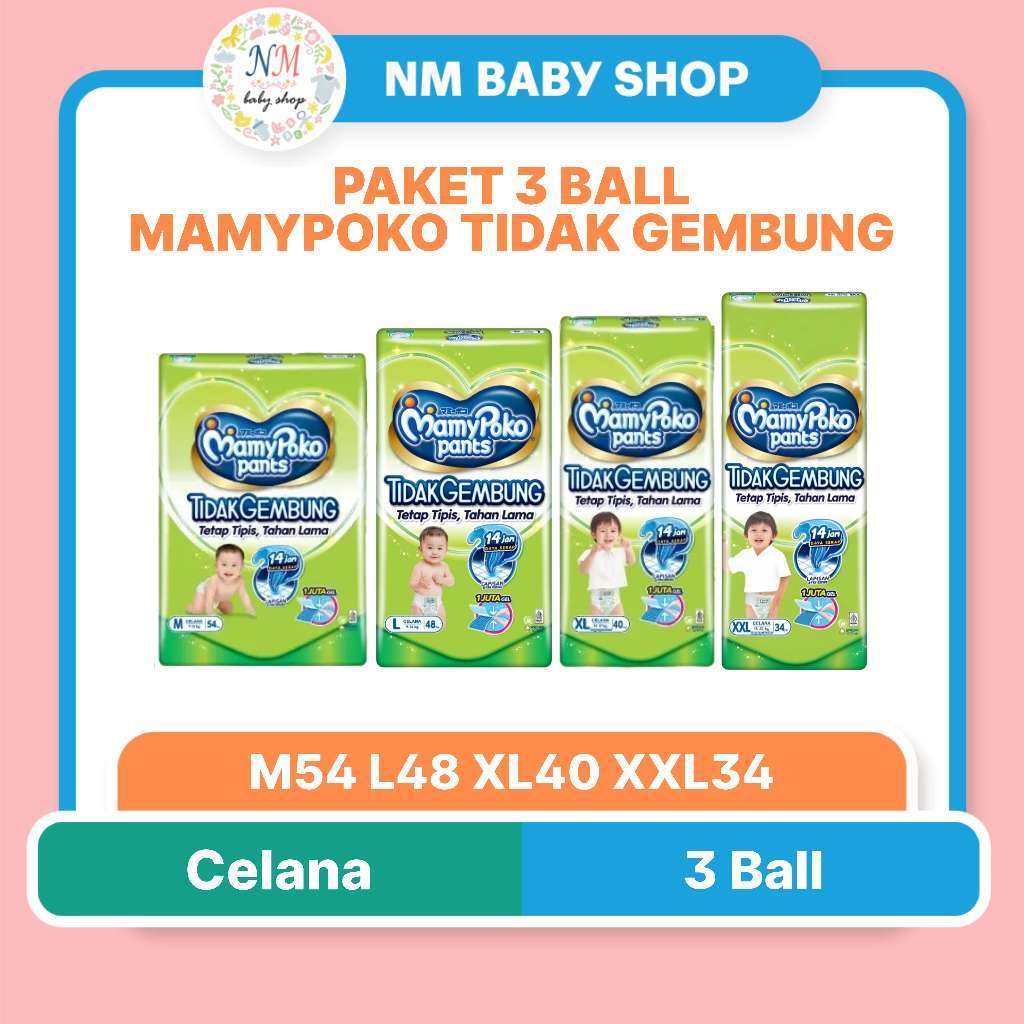 MAMYPOKO PANTS TIDAK GEMBUNG SLIM PAKET 3 BALL M54 L48 XL40 POPOK CELANA S 54 L 48 XL 40 NM PPKS