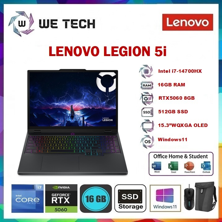 Lenovo Legion 5i i7-14700HX RTX5060 512GB 16GB 15.3"WQXGA OLED Win11+OHS