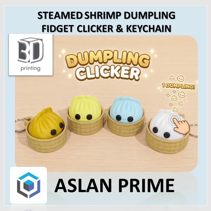 STEAMED SHRIMP DUMPLING KEY CLICKER KEYCHAIN 3D Print Dumplings Food Themed Bamboo Steamer Basket Ch