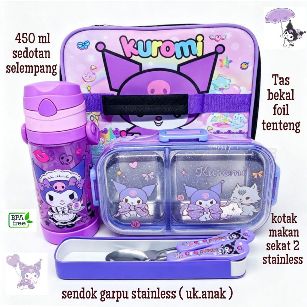 set bekal kotak makan Kuromi stainless