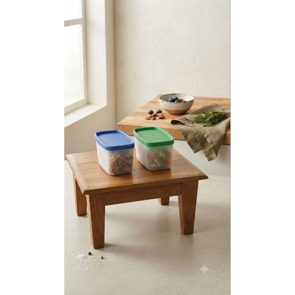 Tupperware Petite Square / Mini Square 2pcs Blue + Green - 200 ml - wadah simpan dalam freezer tuppe