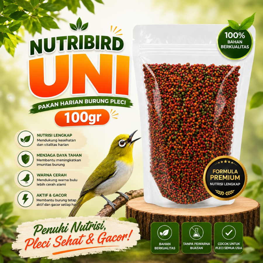JUAL NUTRIBIRD UNI KOMPLET KEMASAN +- 100 GRAM VERSELE LAGA ASLI PUR VOER PAKAN BURUNG PLECI TERBAIK