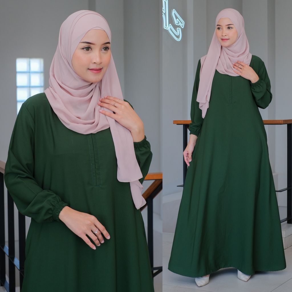 Haifa Dres Polos Gamis Hijau Botol Abaya Hijau Botol