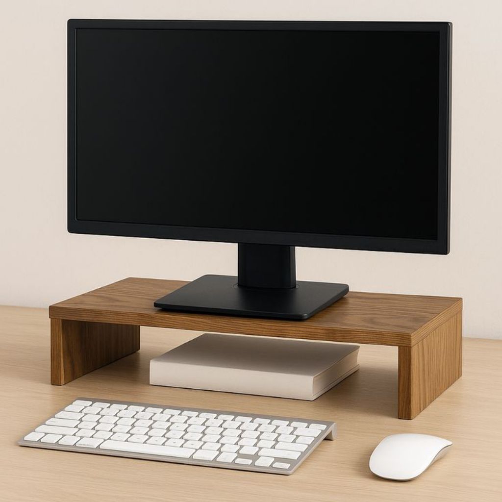 stand monitor kayu natural ,stand PC/Speaker Stand Komputer kayu 50×12cm