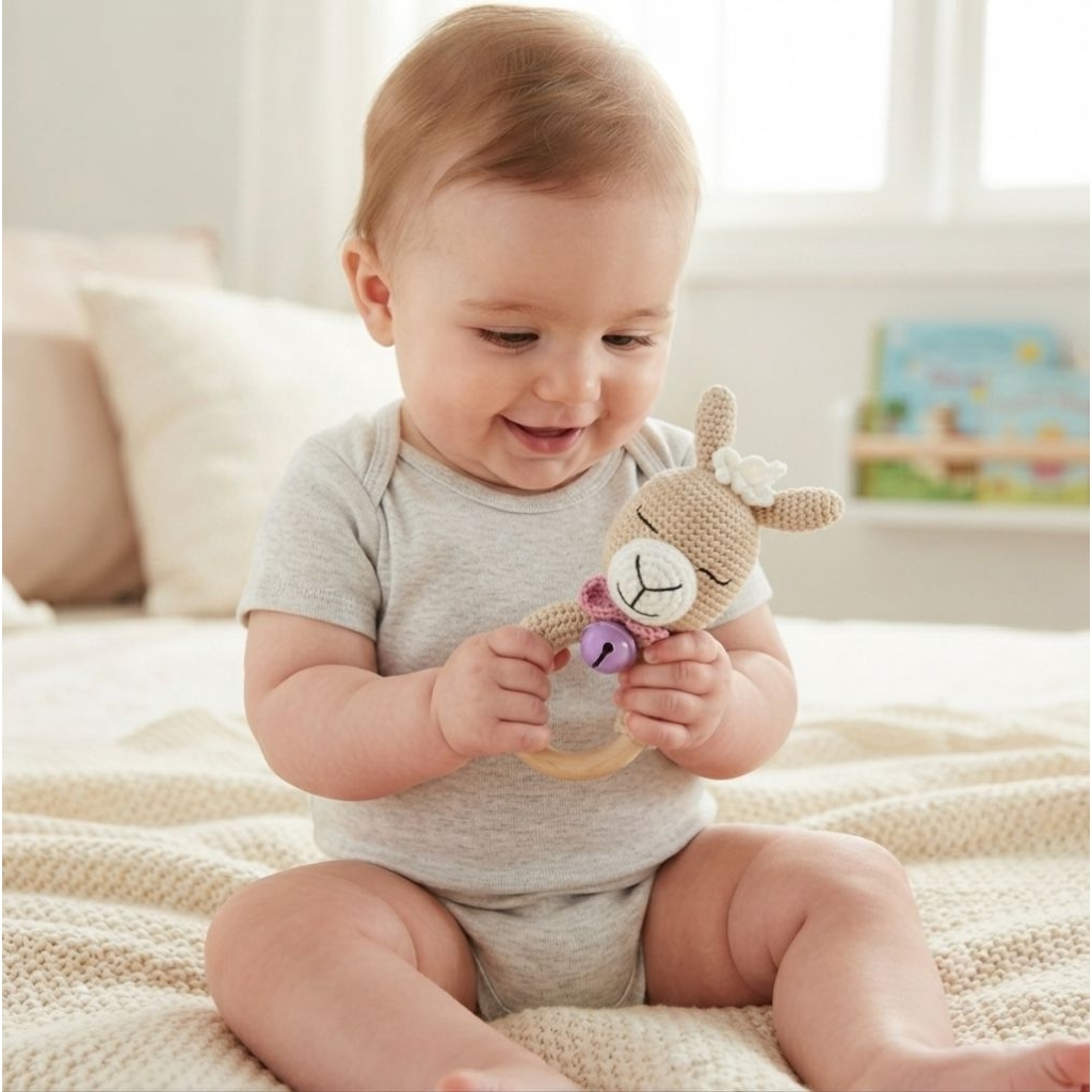 Baby Wooden Rattle: Llama/Mainan Kerincingan Kayu Bayi: Llama//Hampers/Gift Baby/Kado Bayi