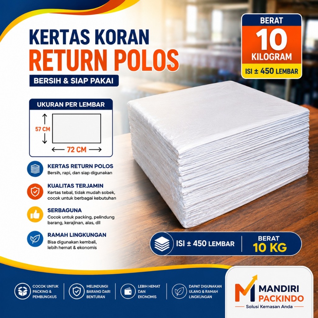 Koran Return Polos Bersih 10 Kg - Kertas Koran Bekas untuk Packing, Pembungkus Barang, Packing Olsho