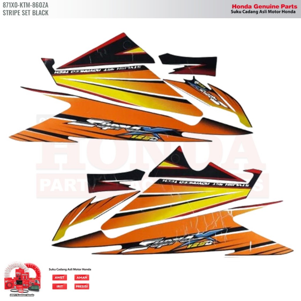Stiker Body Honda Supra X 125 Hitam - 871X0KTM860ZA - STRIPE SET BLACK