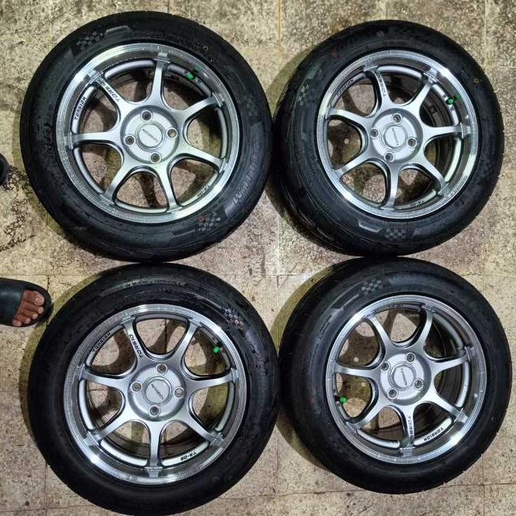 Velg Mobil Bekas Ring 15 Lubang 4 TORSION R15X6,5 4X100 BAN DELIUM 195 55 R15
