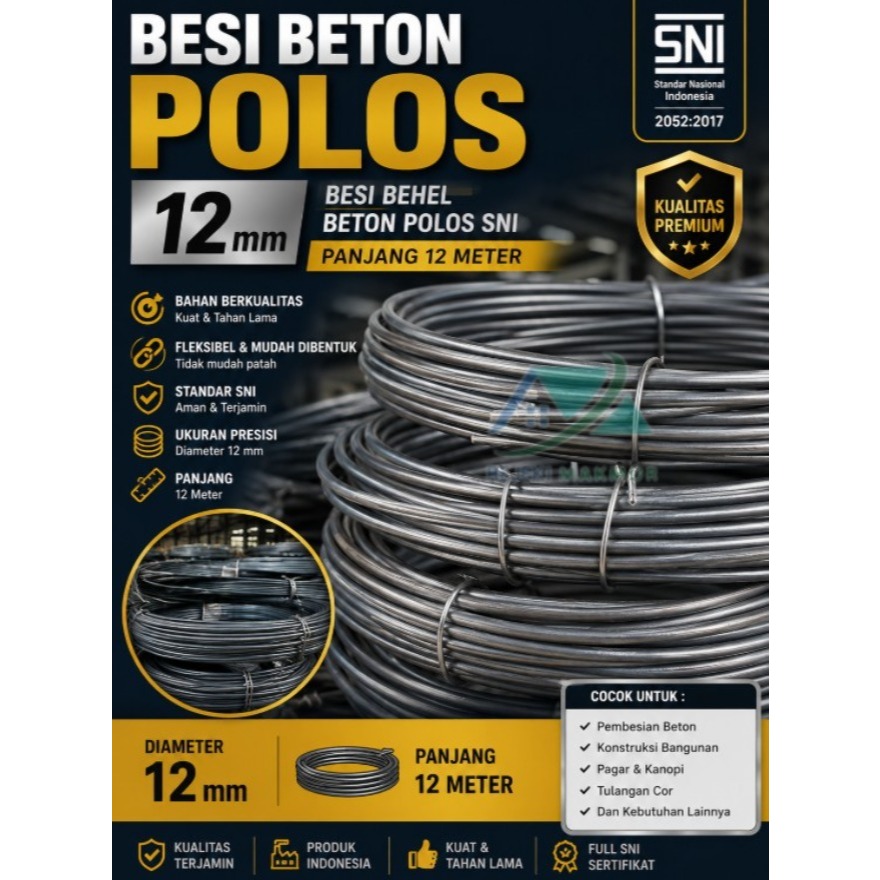 Besi Beton 12 POLOS SNI | Besi Beton 12 mm full SNI Sertifikat | Besi behel Toleransi 0,2 mm