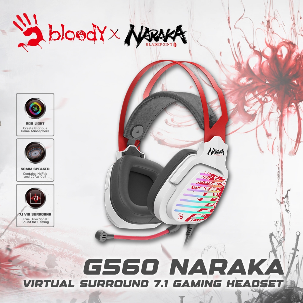 Bloody x Naraka G560 Headset Gaming Virtual Surround 7.1 dengan RGB Light 50MM Speaker