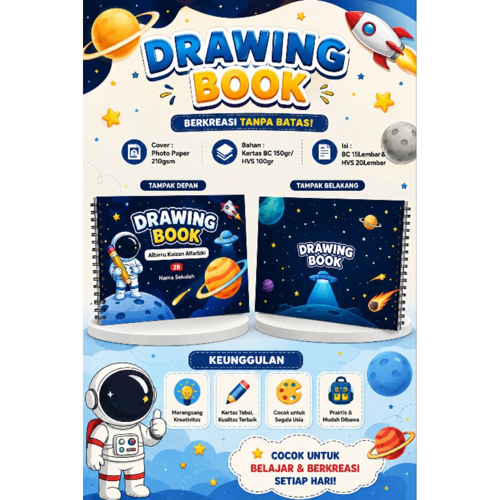 Buku Gambar Karakter Custom Ukuran A4 Drawing Book Costum Nama Jilid Ring Binder