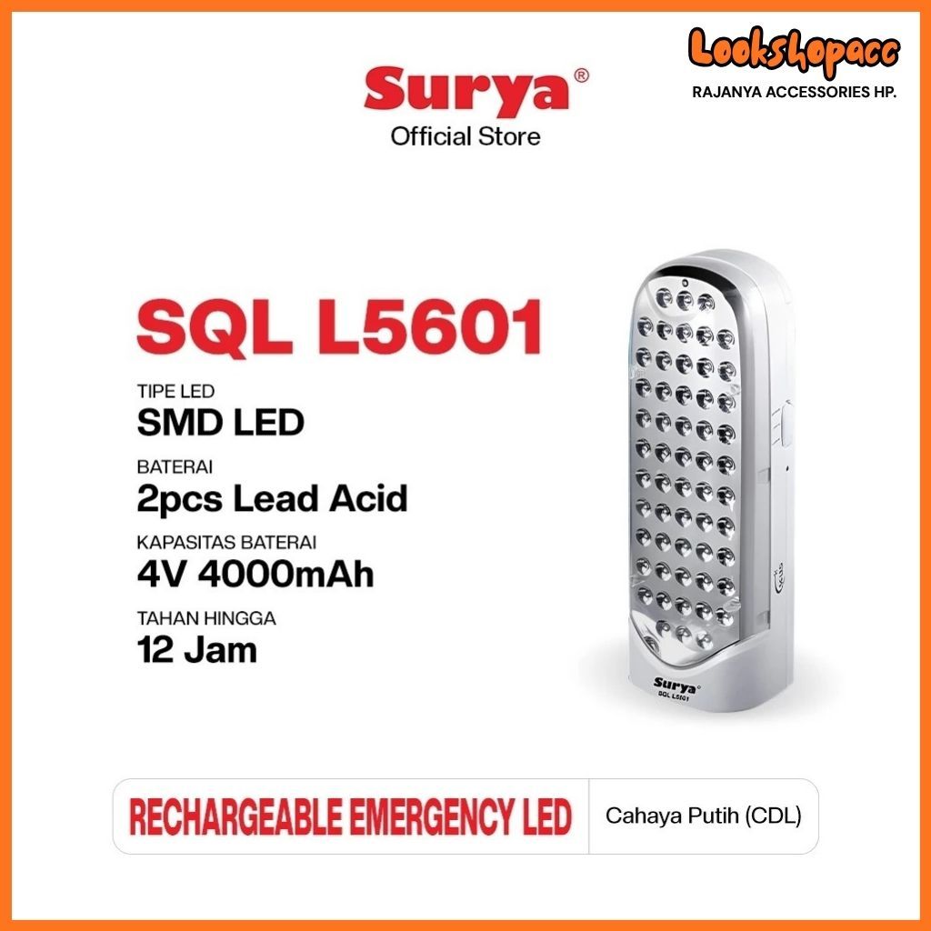 SURYA SQL 18L FROSTED SQL18L / SURYA SQL L5601 Lampu Emergency LED Cas Ulang Original
