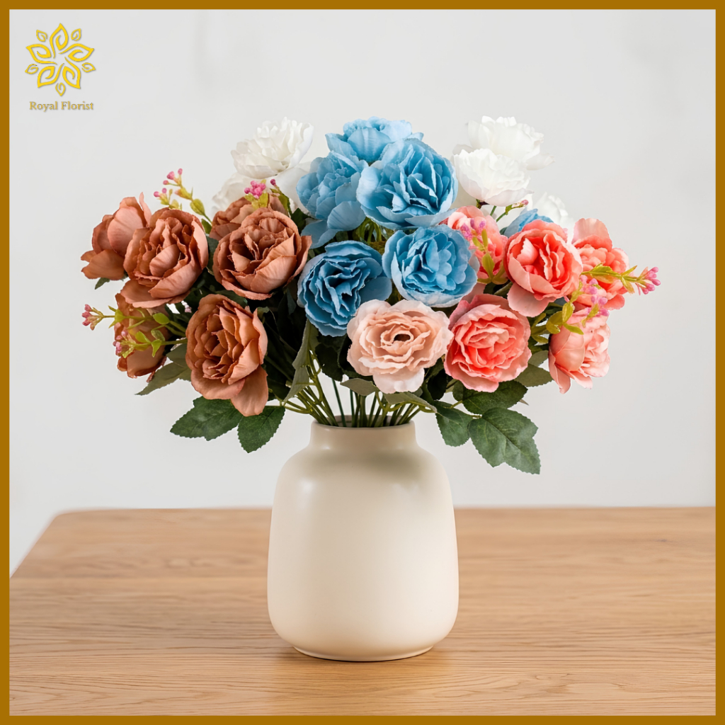 Bunga Articial Mawar Peony 3 Cabang Premium Bunga Buket Mawar Dekorasi Artificial Bunga Hias Dekoras