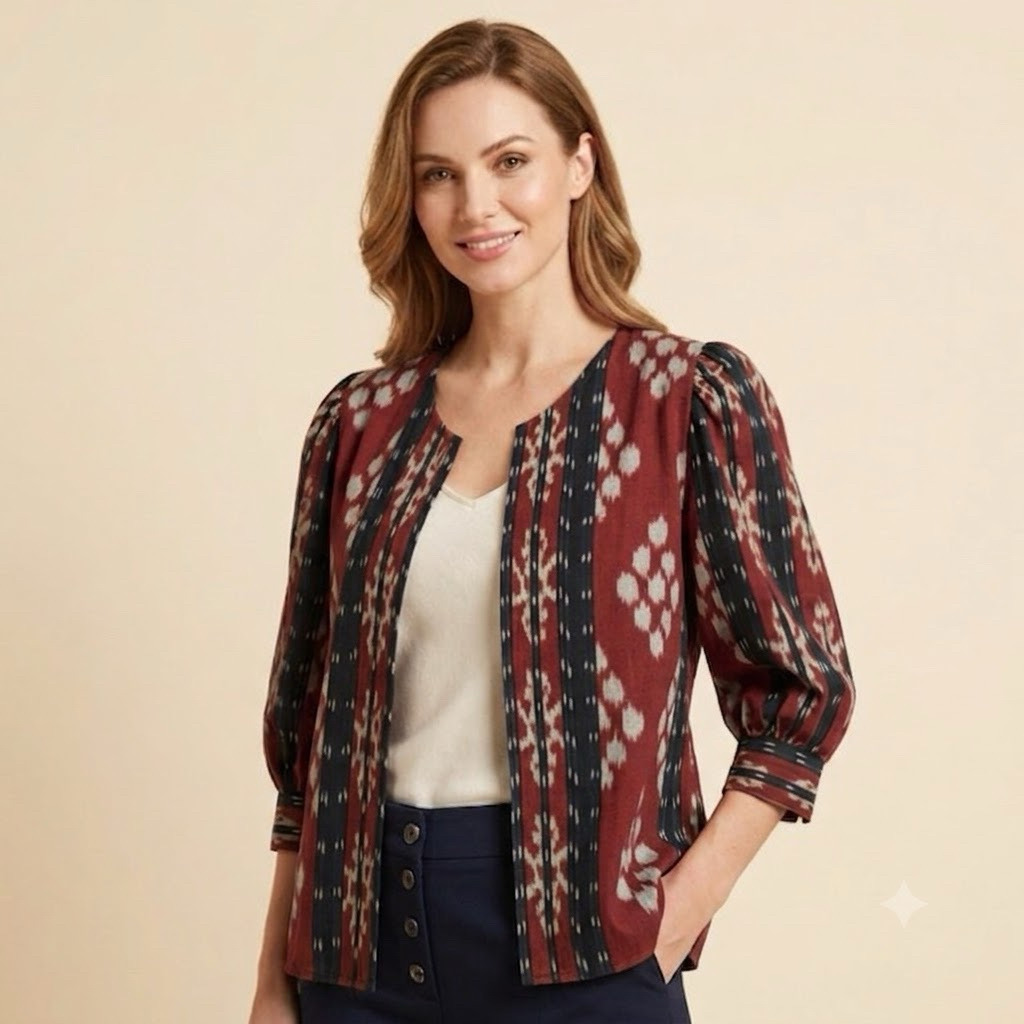 Shanaya Baju wanita Vest Tenun Blazer Tenun Ikat Warna Outer Lucu Batik Lucu