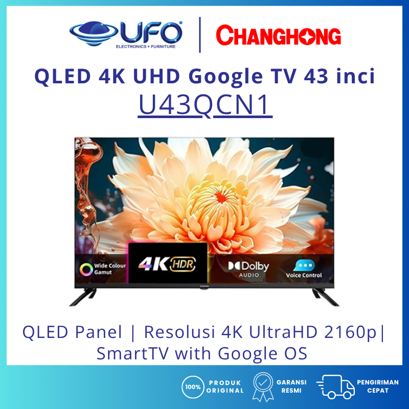 Changhong 43 Inch Smart Google QLED TV 4K UHD U43QCN1 | Smart TV 43 inch