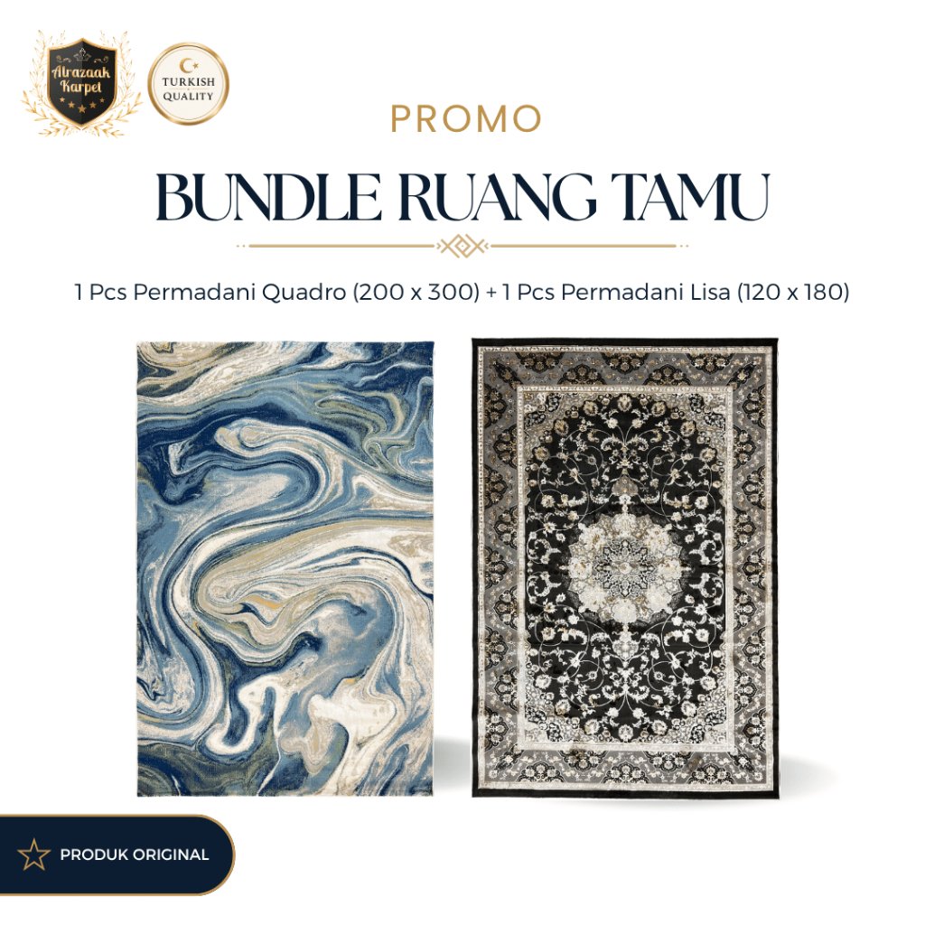 Alrazaak - Bundle Karpet Ruang Tamu - 1 Pcs Permadani Quadro (200x300) + 1 Pcs Permadani Lisa (120x1