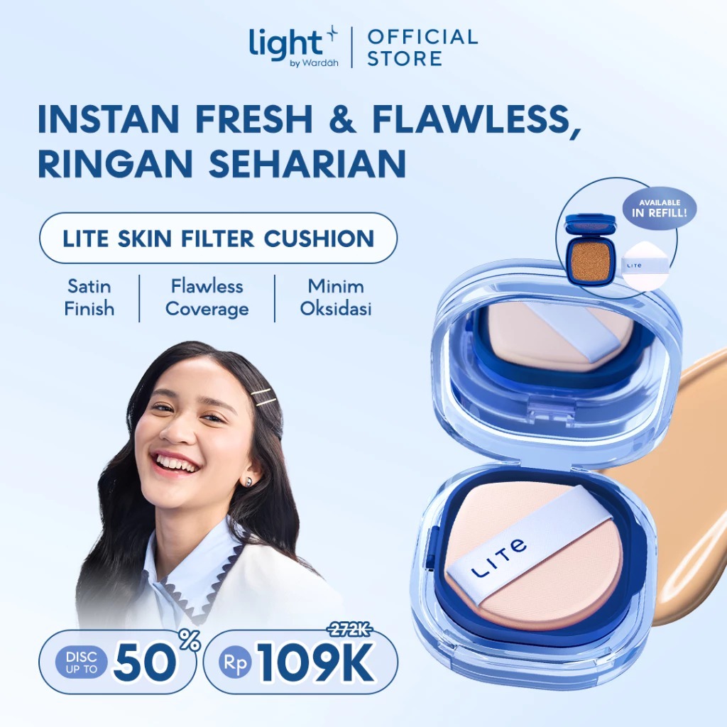 Lightplus by Wardah Cushion Lite Skin Filter Cushion 11 g - Refill Ringan Tahan 8 Jam Flawless Cover