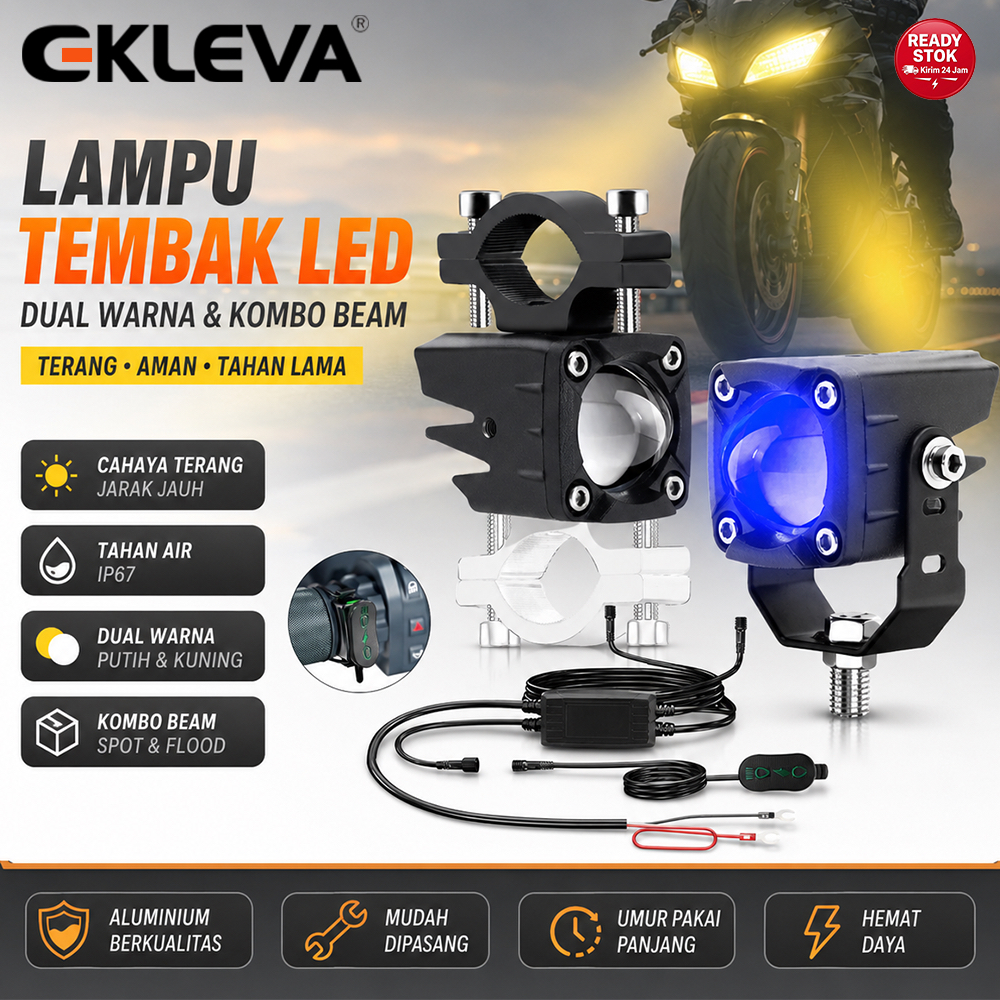 EKLEVA 2pcs Lampu Sorot LED Sepeda Motor 12-24V Lampu Kabut Proyektor Mini High Low Beam Super Brigh