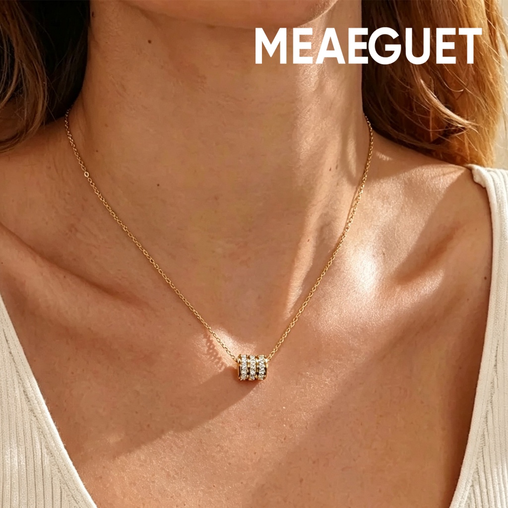 Meaeguet Kalung Titanium Wanita Liontin Zirkon Berbentuk Tabung Anti Karat Kalung Rantai Fashion Aks