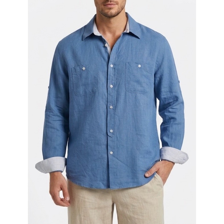 SPAO FOR MEN RELAXED FIT DOUBLE POCKETS LINEN BLEND (L)