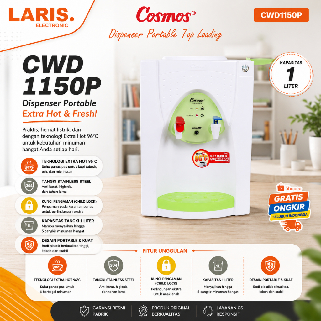 DISPENSER HOT & FRESH COSMOS CWD1150P/CWD-1150P/CWD-1150-P/CWD 1150P/CWD 1150 P/ORIGINAL BERGARANSI