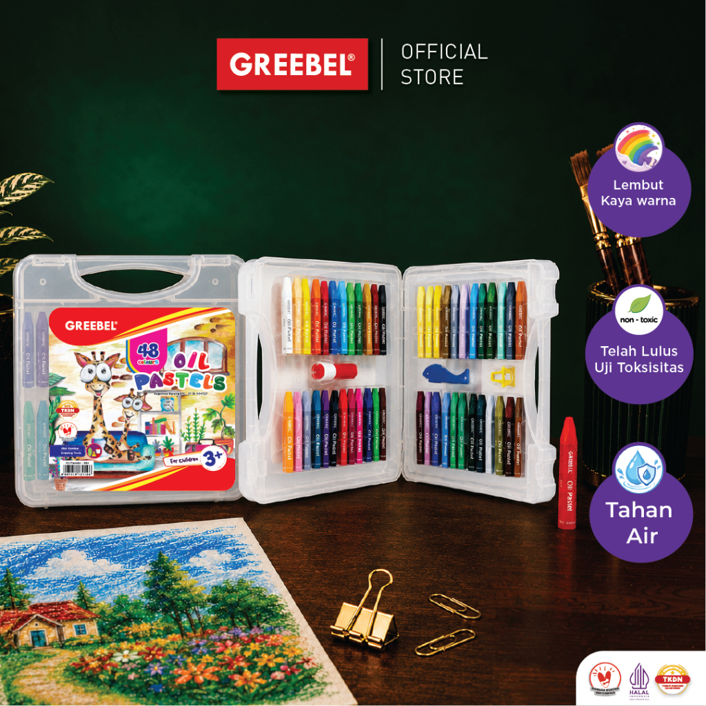 GREEBEL Crayon Krayon Kids 48 Warna / Kids Oil Pastel 48C (KOP48) Crayon Set Mewarnai Professional
