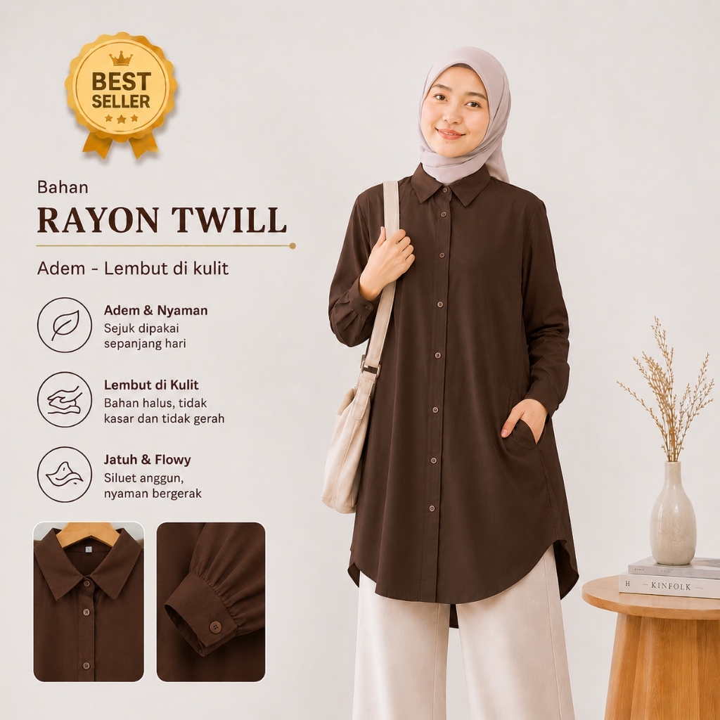 AREEZKA Tunik SUPERIOR Twill Rayon Tunik Rayon Twill L XL XXL XXXL LD 100 110 120 140