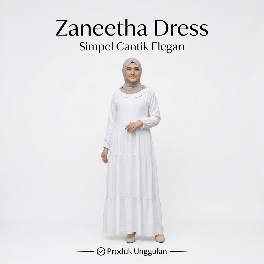 Gamis Putih Wanita Kekinian Bahan Twill Ori Rayon Twill Premium Polos Terbaru